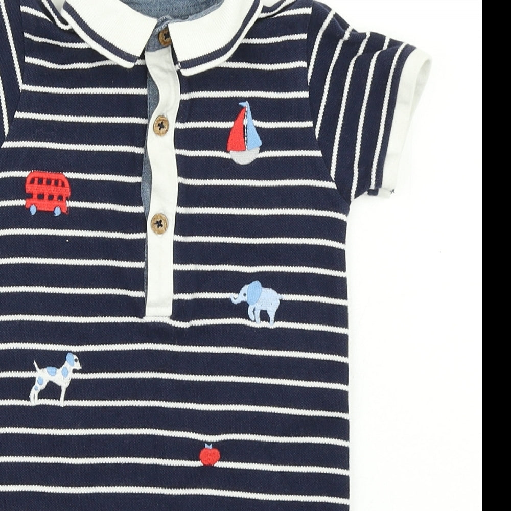 Little Nutmeg Boys Blue Striped  Romper One-Piece Size 12-18 Months