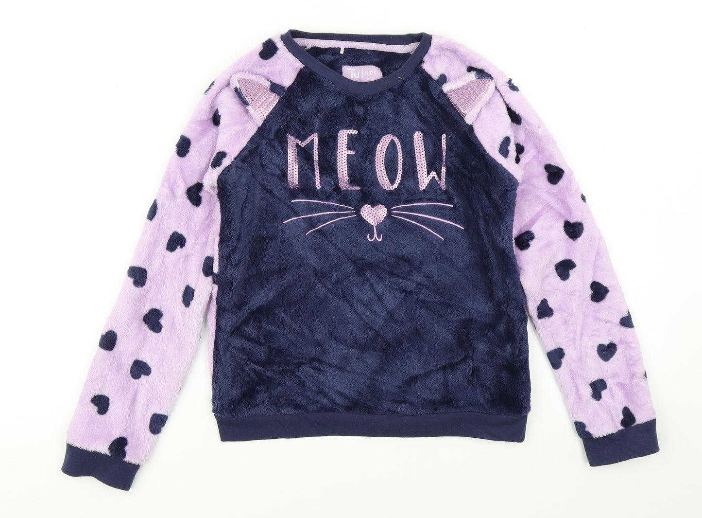 TU Girls Purple Spotted  Top Pyjama Top Size 9-10 Years  - Cat