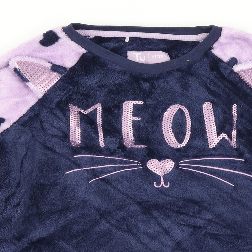 TU Girls Purple Spotted  Top Pyjama Top Size 9-10 Years  - Cat