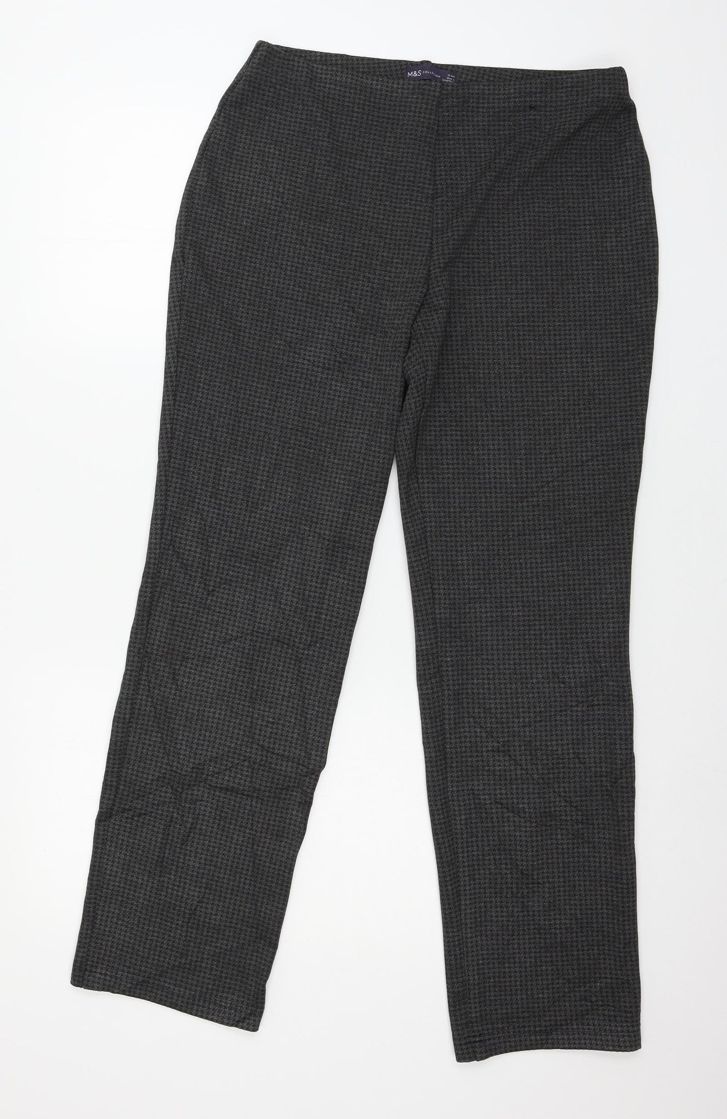 Marks and Spencer Womens Grey Houndstooth Jersey Trousers  Size 12 L29 in