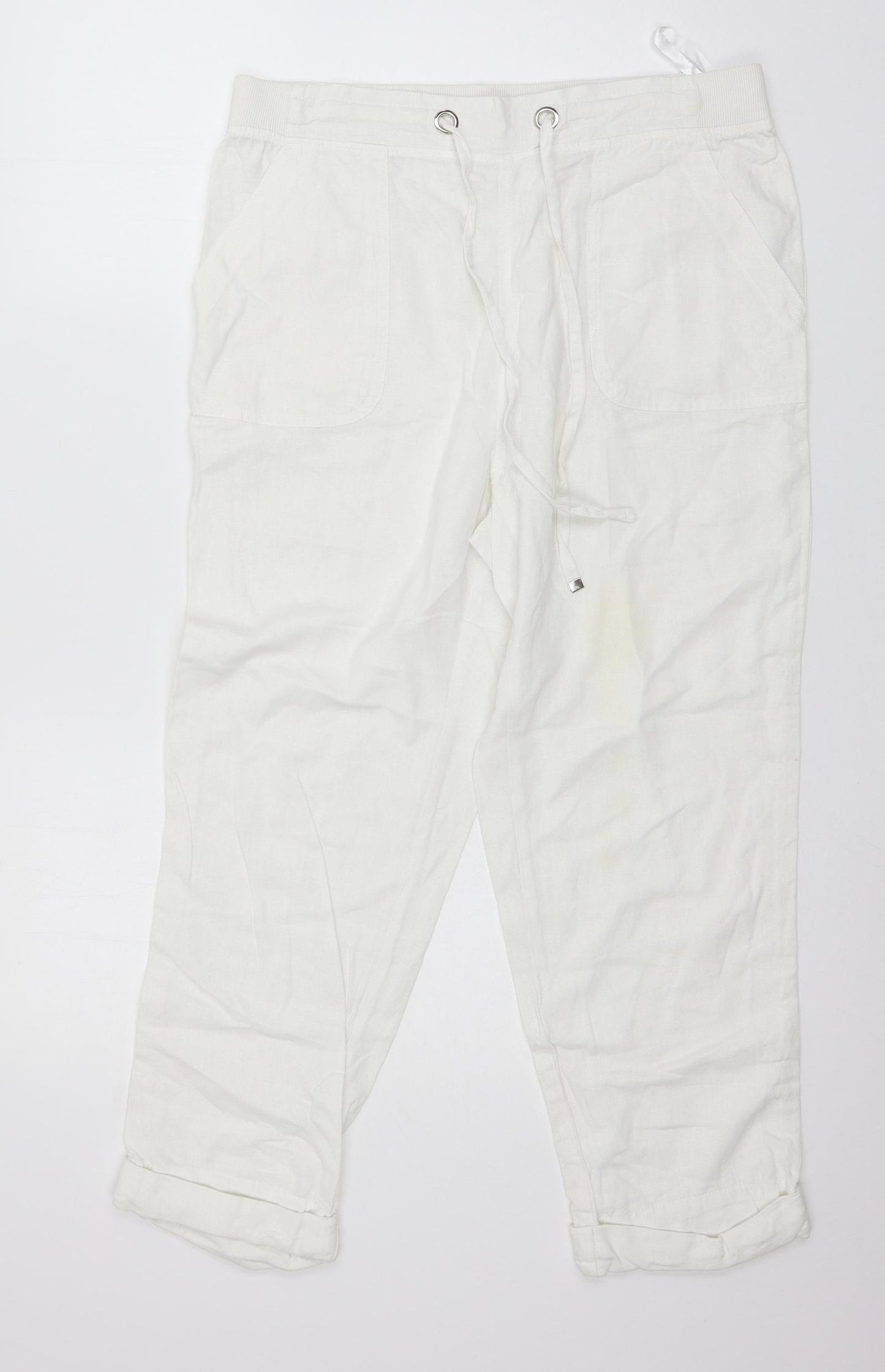 Peacocks Womens White   Trousers  Size 14 L24 in