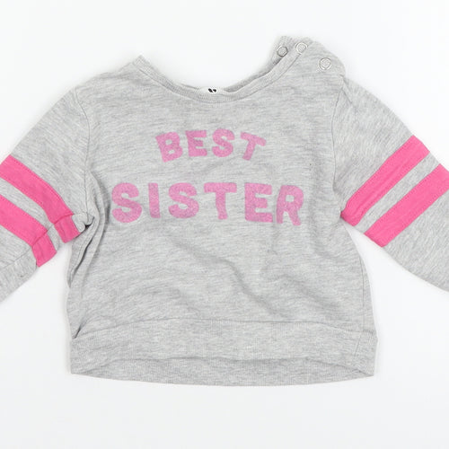 Very Girls Grey Striped Jersey Pullover Jumper Size 9-12 Months  - Best Sister