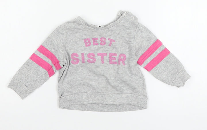 Very Girls Grey Striped Jersey Pullover Jumper Size 9-12 Months  - Best Sister