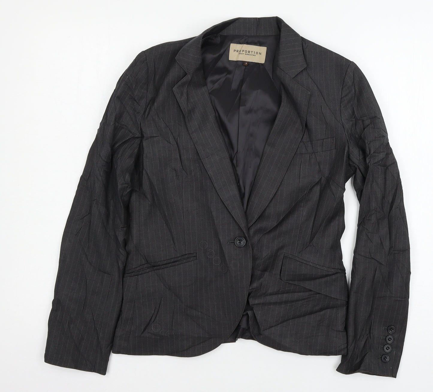 Proportion Womens Grey Striped  Jacket Blazer Size M