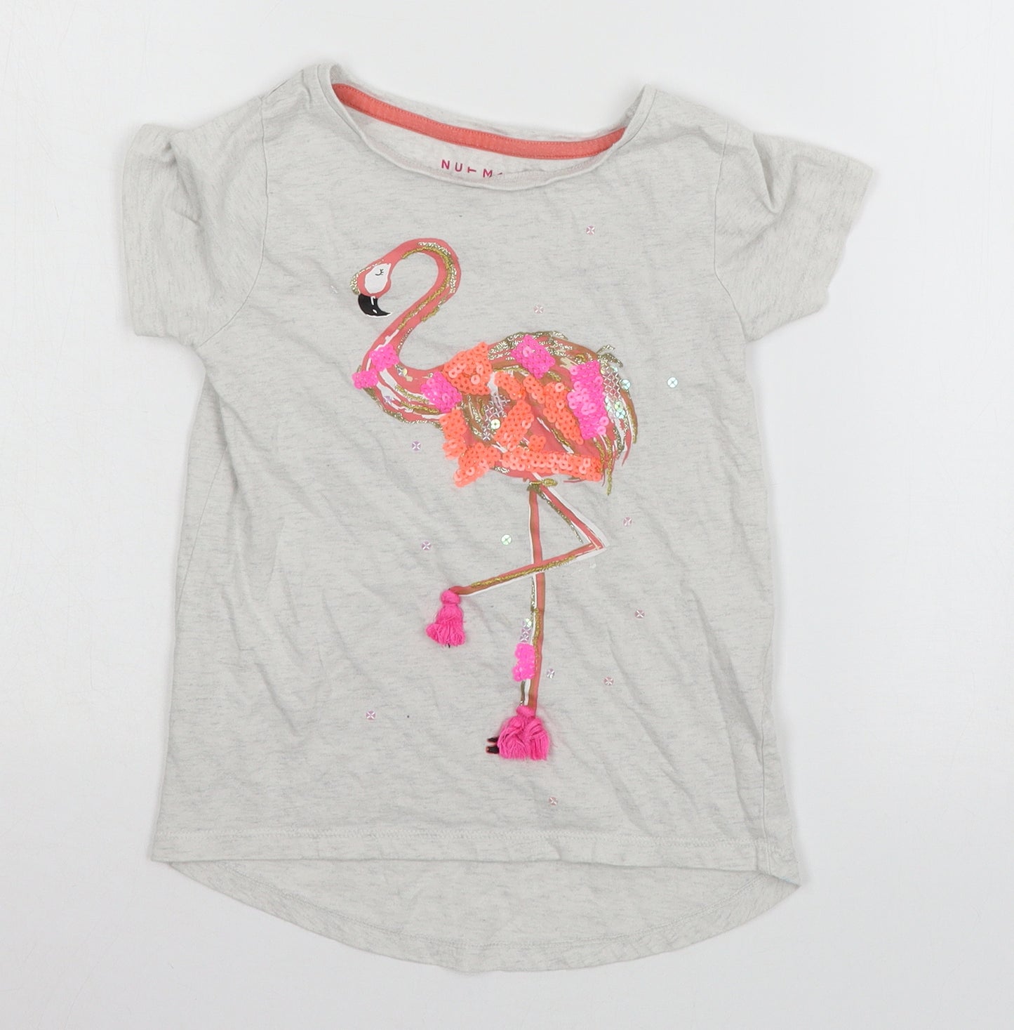Nutmeg Girls Grey  Jersey Basic T-Shirt Size 7-8 Years  - Flamingo