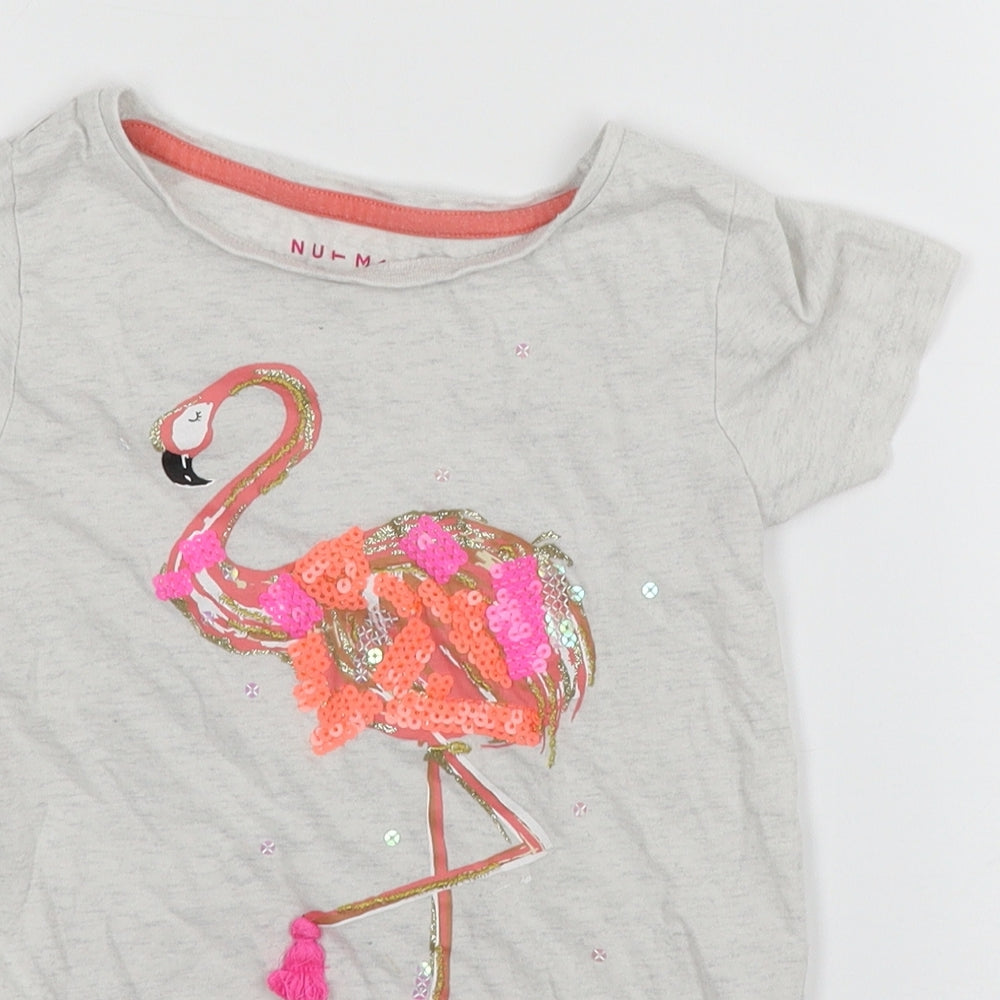 Nutmeg Girls Grey  Jersey Basic T-Shirt Size 7-8 Years  - Flamingo