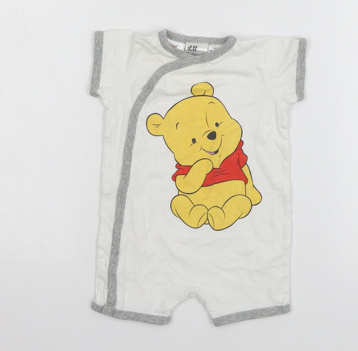H&M Baby White Geometric Jersey Babygrow One-Piece Size 0-3 Months - Winnie the Pooh
