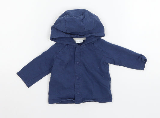 Front view of Next boys’ blue jersey jacket, size 3-6, months - good things happen