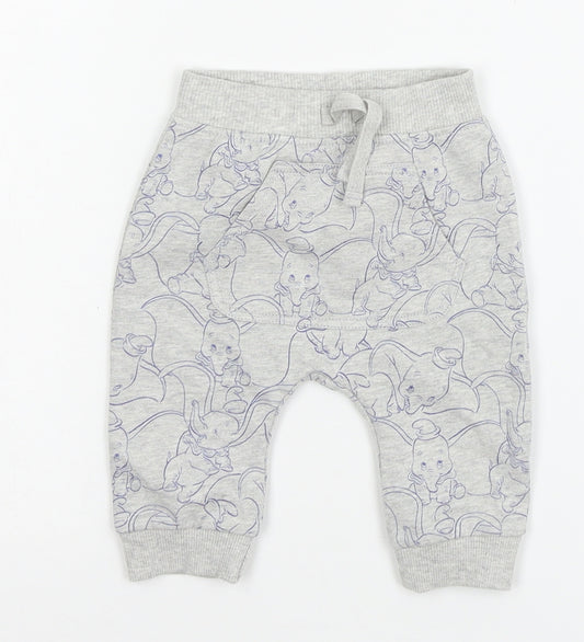 Front view of George boys’ grey geometric jersey jogger trousers, size 0-3, months - dumbo