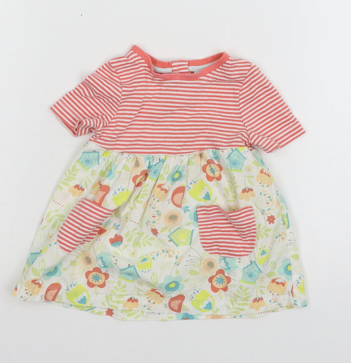 Waitrose Girls Multicoloured Striped Jersey Fit & Flare  Size 0-3 Months  - Floral
