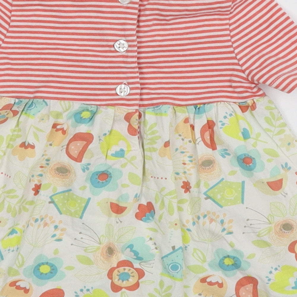 Waitrose Girls Multicoloured Striped Jersey Fit & Flare  Size 0-3 Months  - Floral