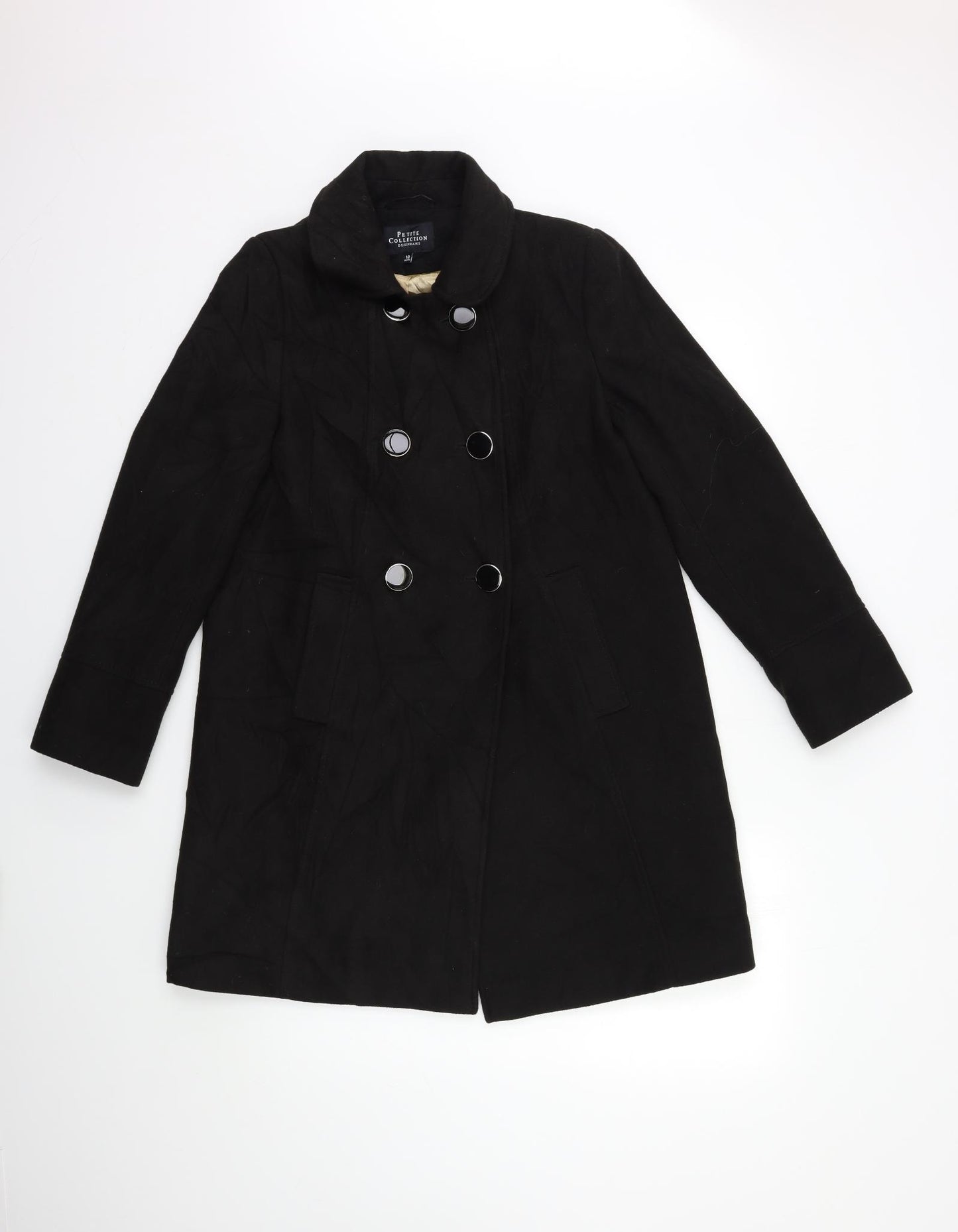 Debenhams Womens Black  Rayon Overcoat Coat Size 10