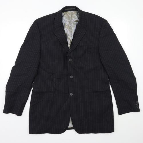 City Survival Mens Black Striped  Jacket Suit Jacket Size 40