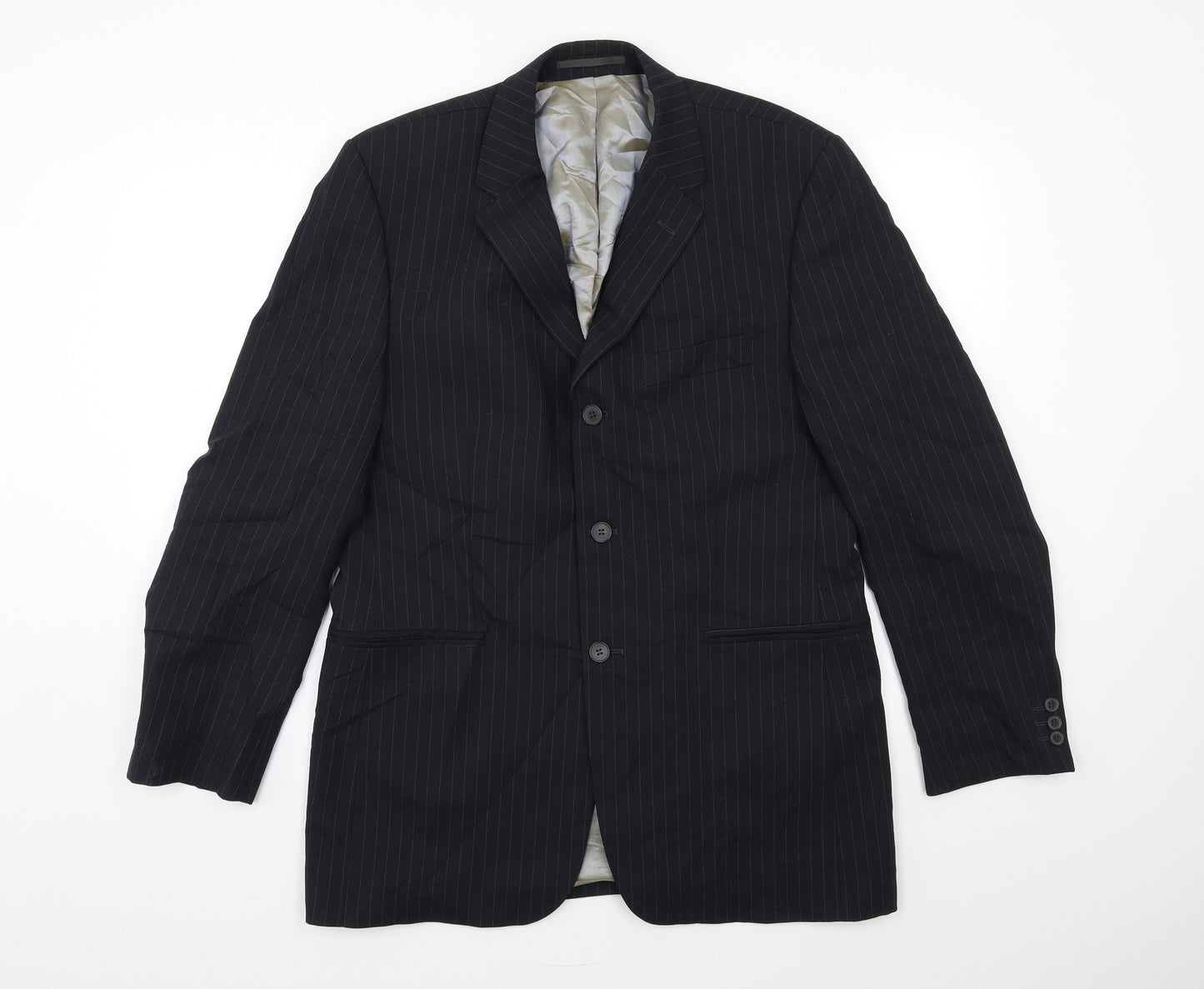 City Survival Mens Black Striped  Jacket Suit Jacket Size 40