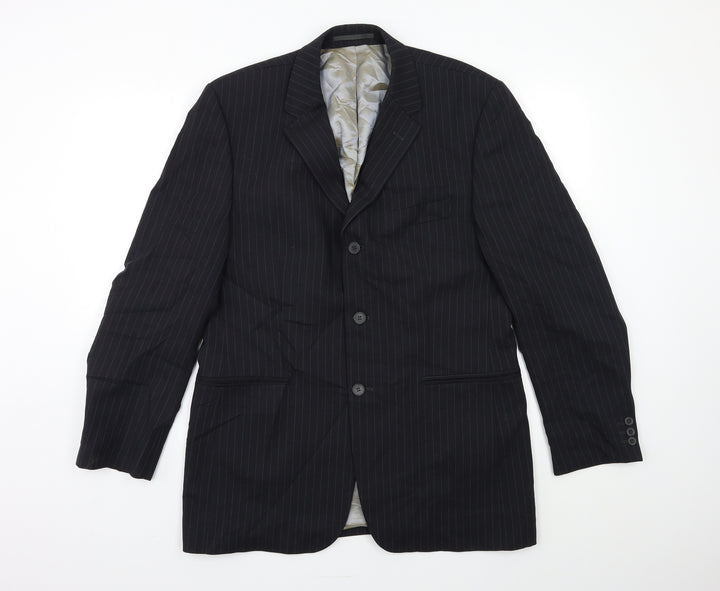 City Survival Mens Black Striped  Jacket Suit Jacket Size 40