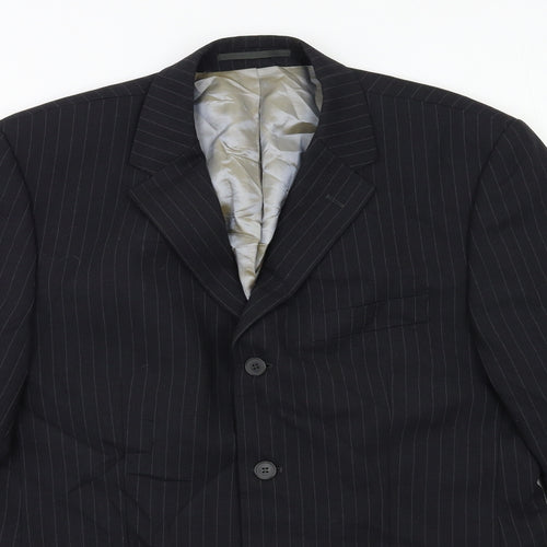 City Survival Mens Black Striped  Jacket Suit Jacket Size 40