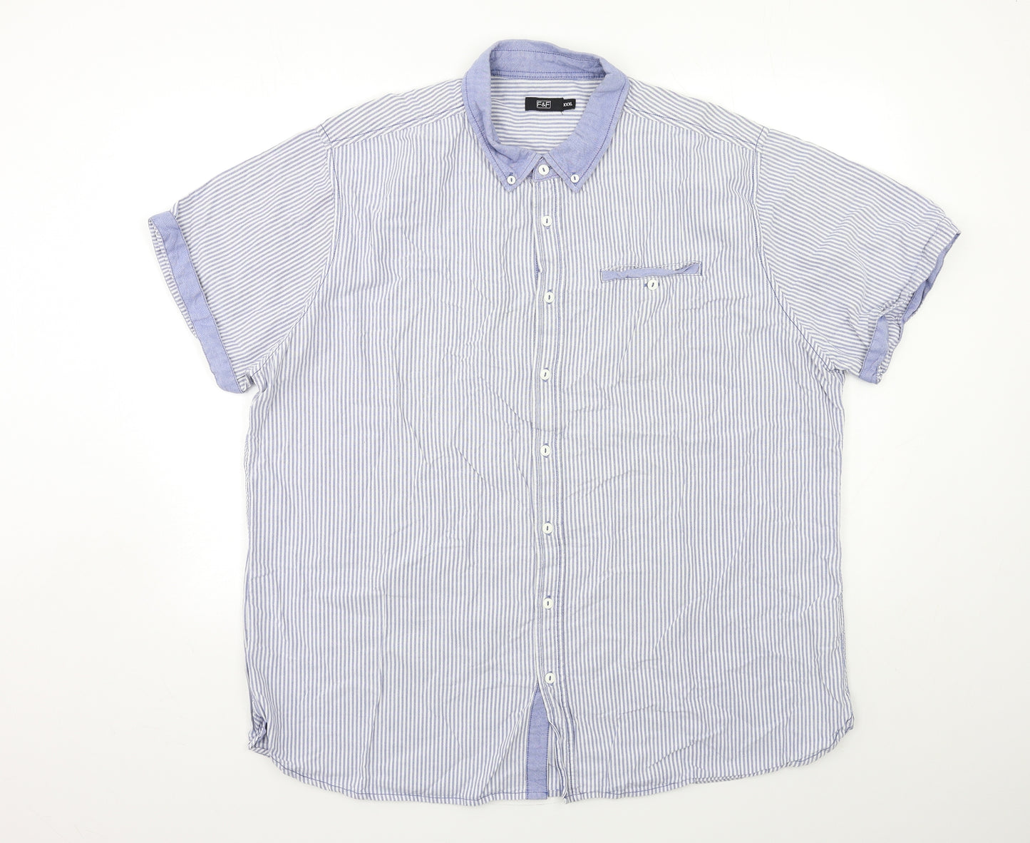 F&F Mens Blue Striped   Button-Up Size 3XL