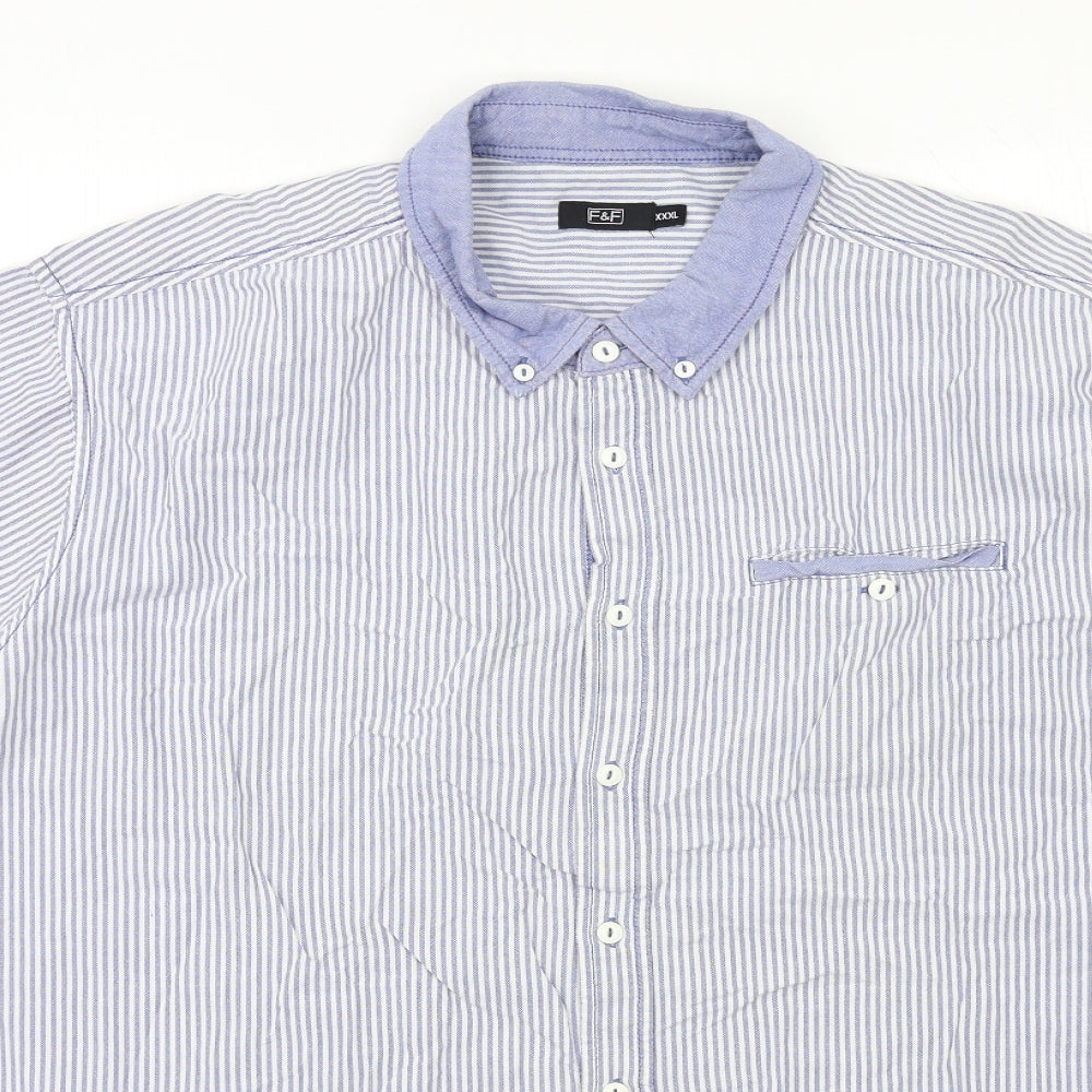 F&F Mens Blue Striped   Button-Up Size 3XL