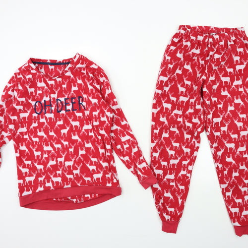 George Womens Red  Fleece Top Pyjama Set Size 8  - CHRISTMAS