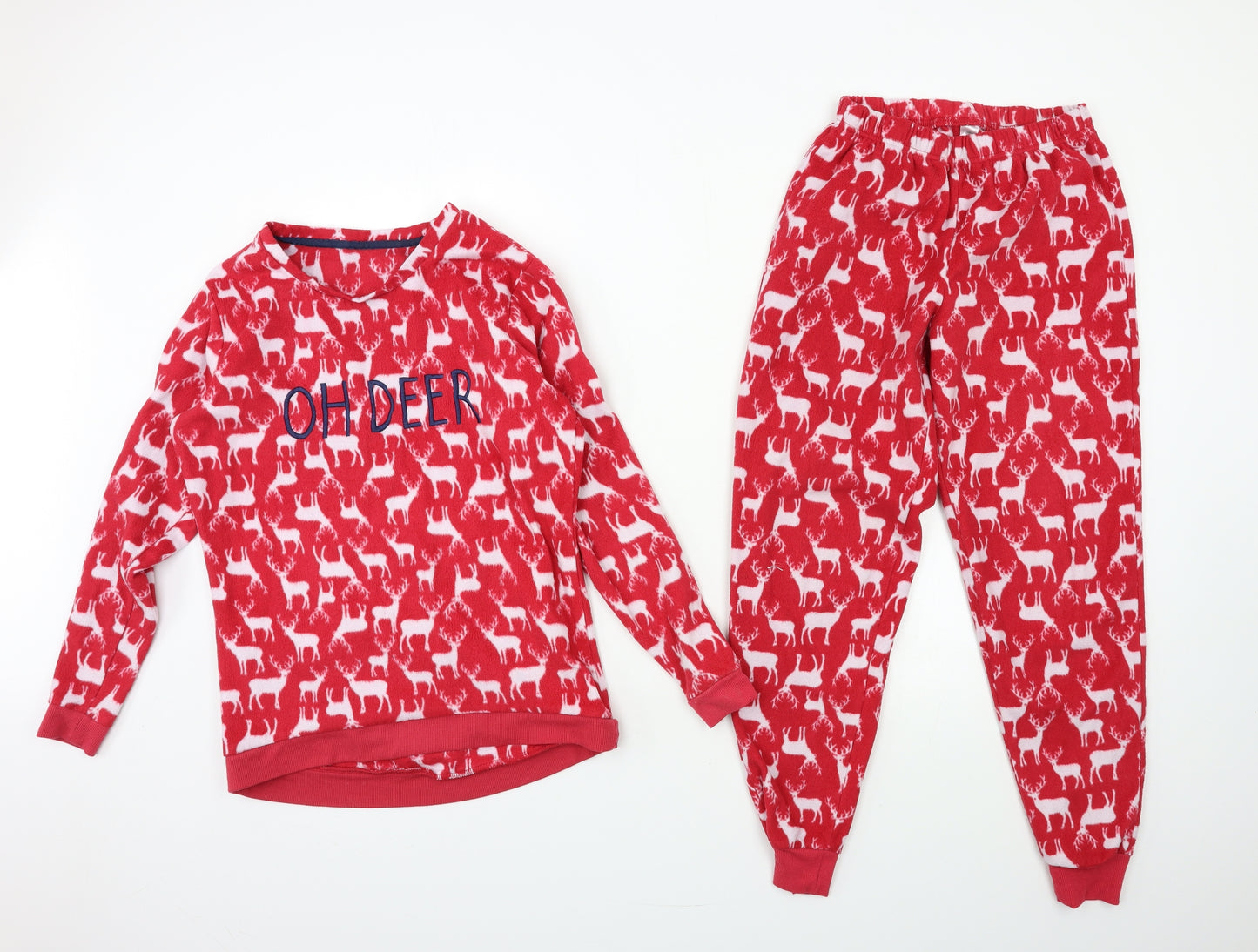 George Womens Red  Fleece Top Pyjama Set Size 8  - CHRISTMAS