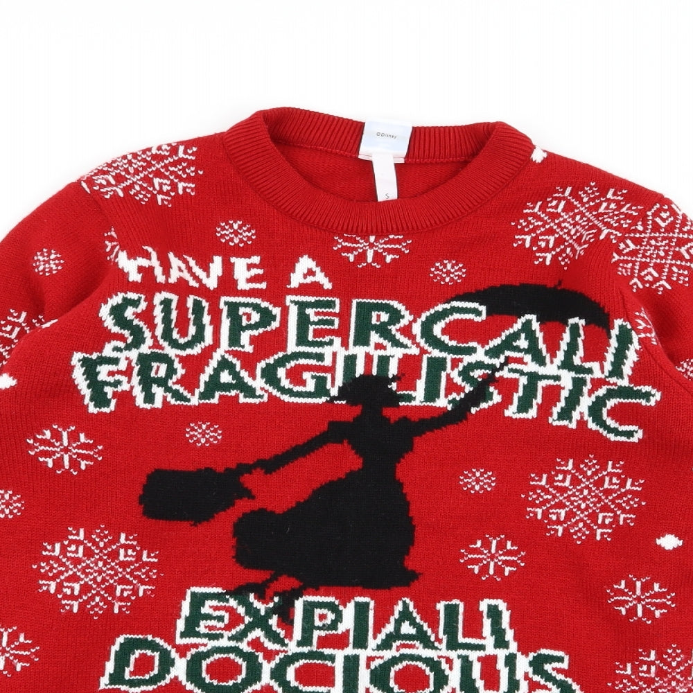 mary poppins Womens Red Geometric  Pullover Jumper Size S  - christmas