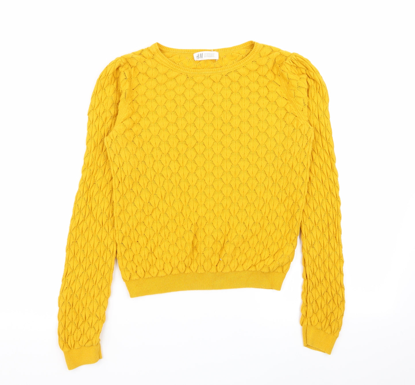 H&M Girls Yellow Argyle/Diamond  Pullover Jumper Size 9-10 Years