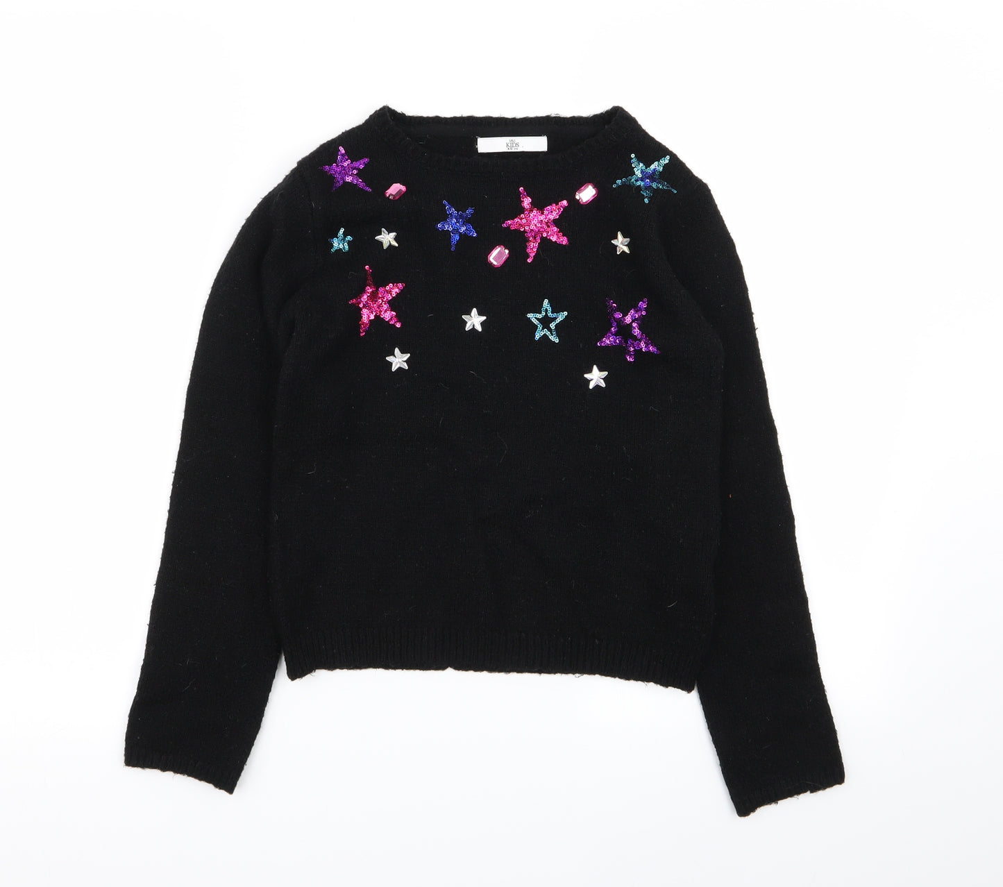 M&S Girls Black   Pullover Jumper Size 11-12 Years  - star design