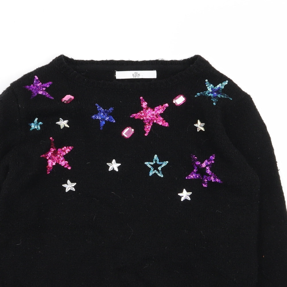 M&S Girls Black   Pullover Jumper Size 11-12 Years  - star design