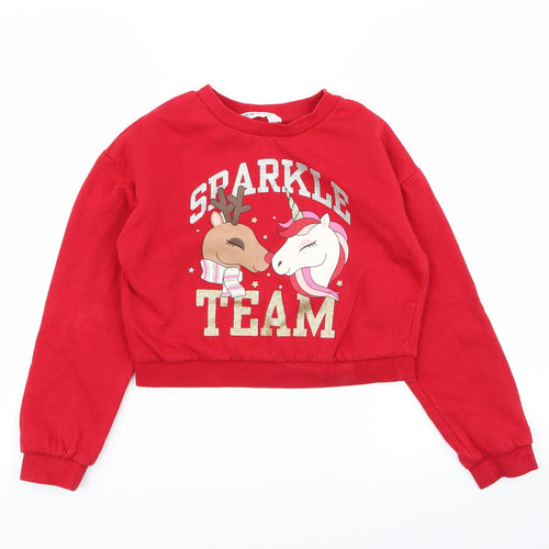 H&M Girls Red   Pullover Jumper Size 9-10 Years