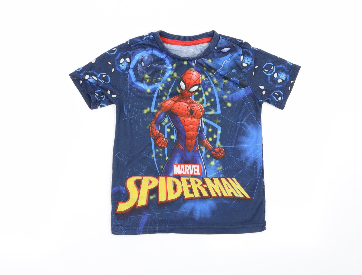 Preworn Boys Blue Geometric  Basic T-Shirt Size 7-8 Years  - spiderman