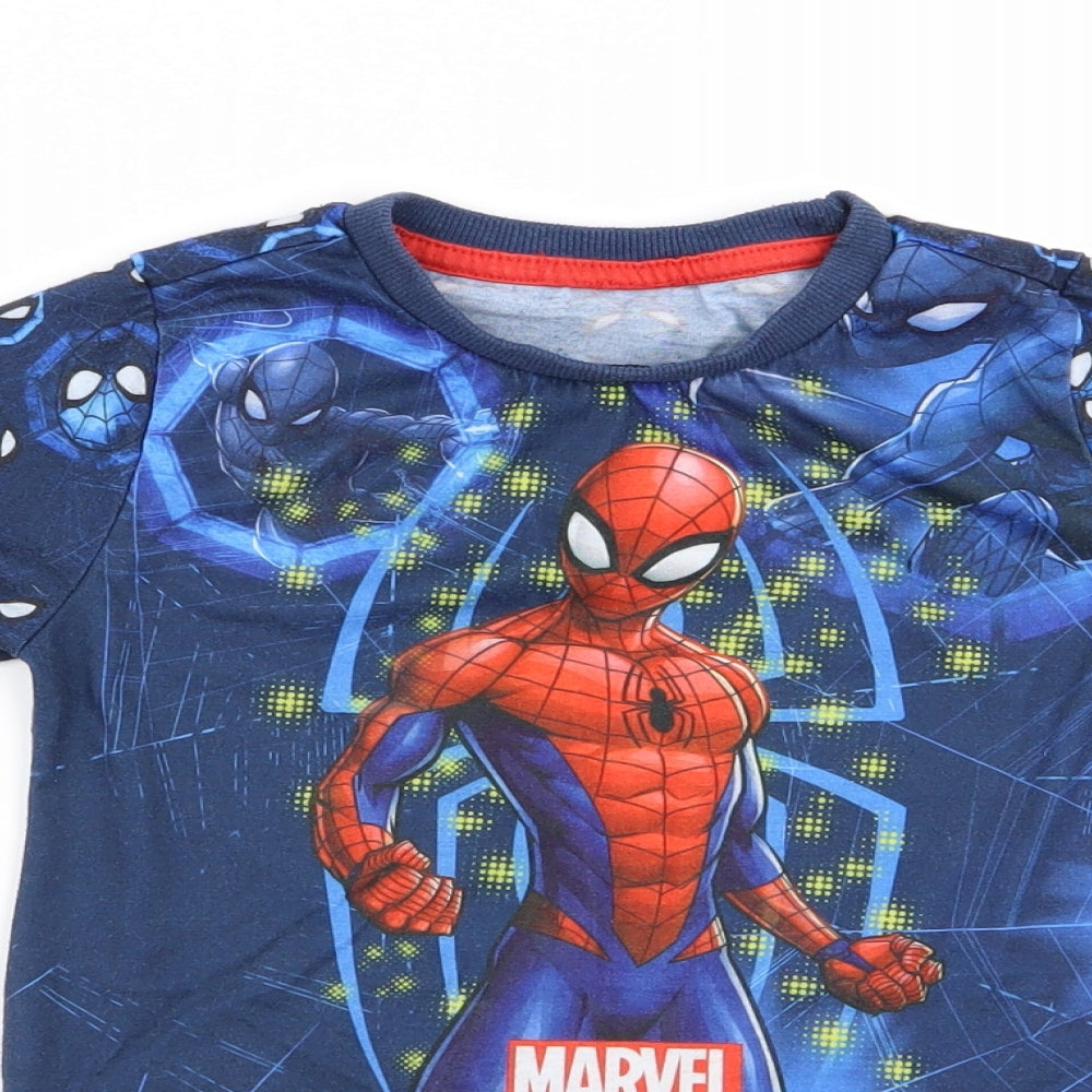 Preworn Boys Blue Geometric  Basic T-Shirt Size 7-8 Years  - spiderman