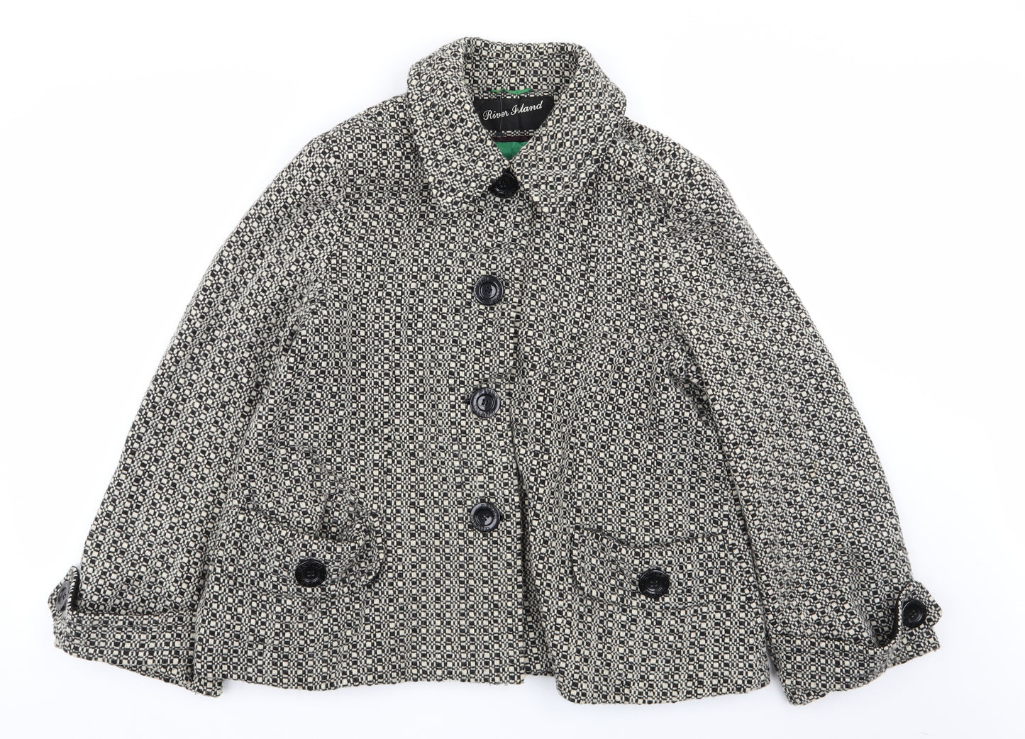 River Island Womens Multicoloured Geometric  Overcoat Coat Size 14