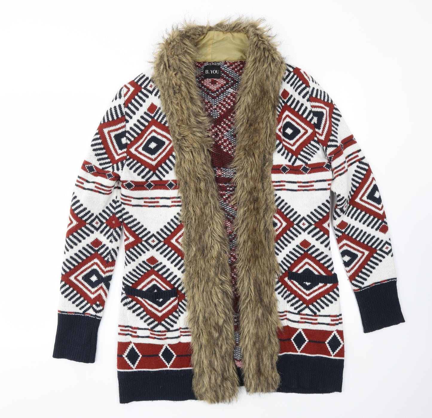 B YOU Womens Multicoloured Argyle/Diamond  Cardigan Jumper Size 10