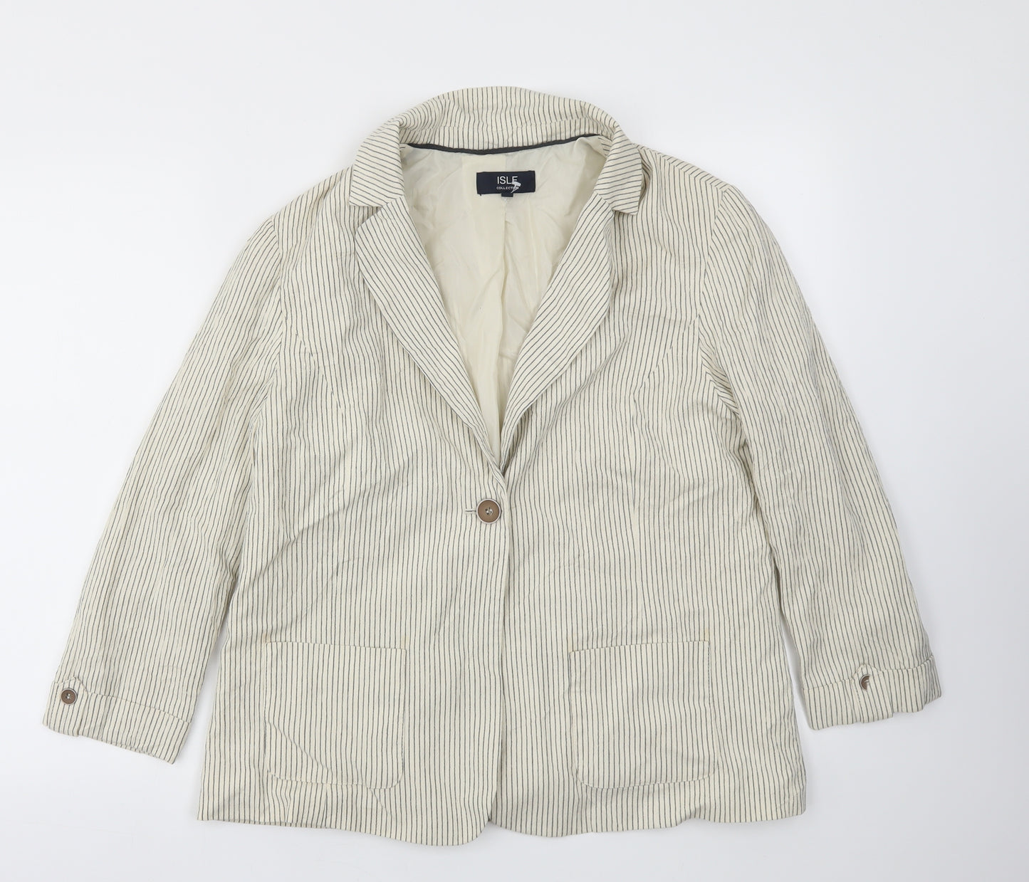 ISLE  Womens Beige Striped  Jacket Blazer Size 14