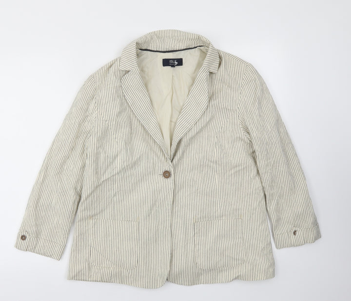 ISLE Womens Beige Striped Jacket Blazer Size 14