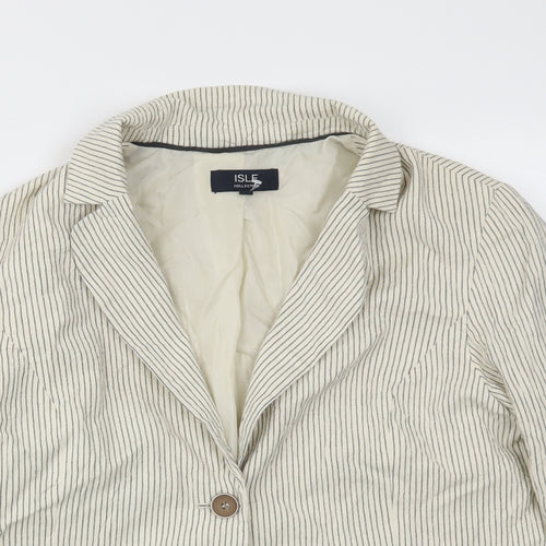 ISLE  Womens Beige Striped  Jacket Blazer Size 14