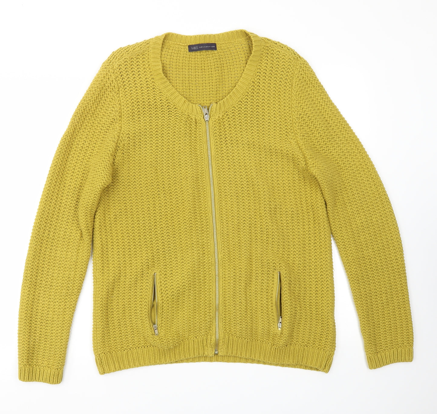 M&S Womens Yellow   Full Zip Jumper Size 16