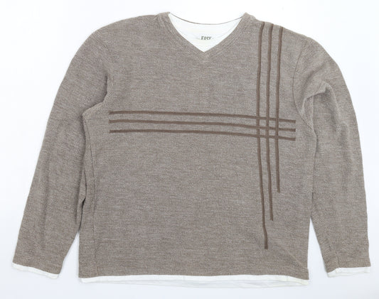 Front view of Easy men’s grey striped knit jumper, size 2XL