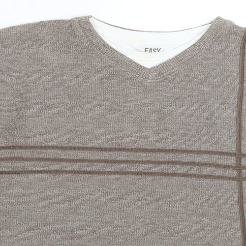 Easy Mens Grey Striped Knit Pullover Jumper Size 2XL