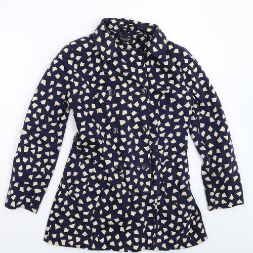 Debenhams Womens Blue Geometric  Pea Coat Coat Size 10