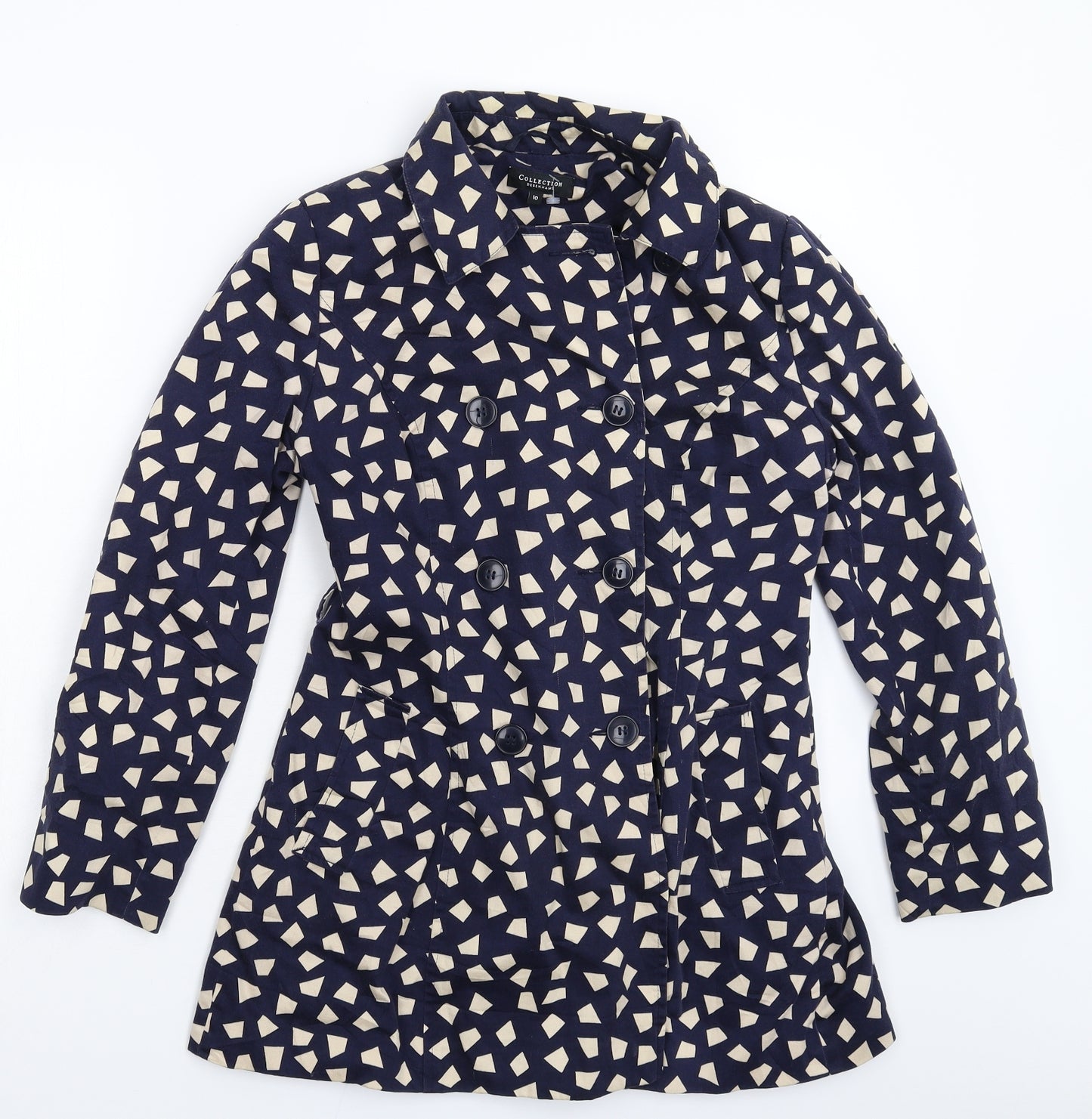 Debenhams Womens Blue Geometric  Pea Coat Coat Size 10