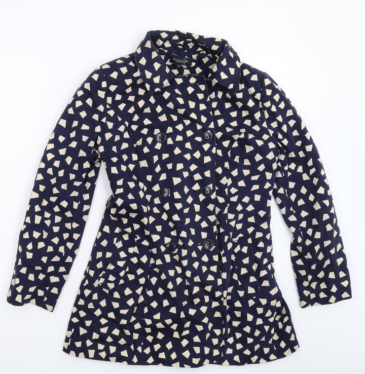Debenhams Womens Blue Geometric  Pea Coat Coat Size 10