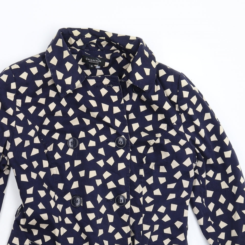 Debenhams Womens Blue Geometric  Pea Coat Coat Size 10