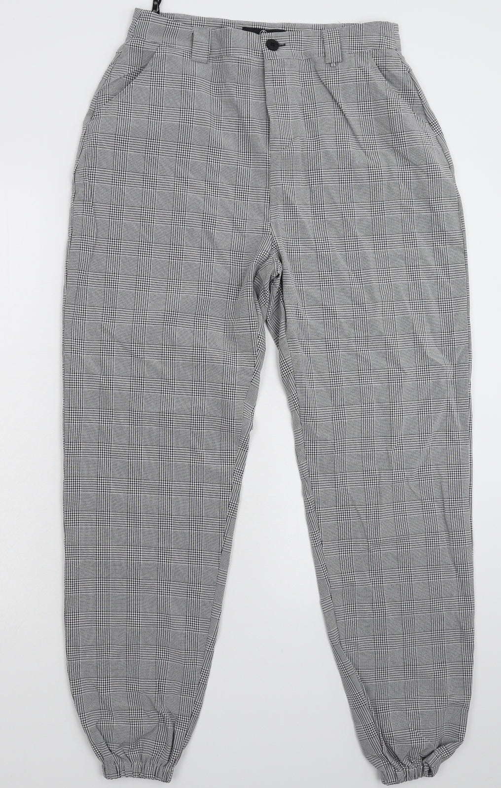 Missguided Womens Grey Check  Jogger Trousers Size 12 L29 in