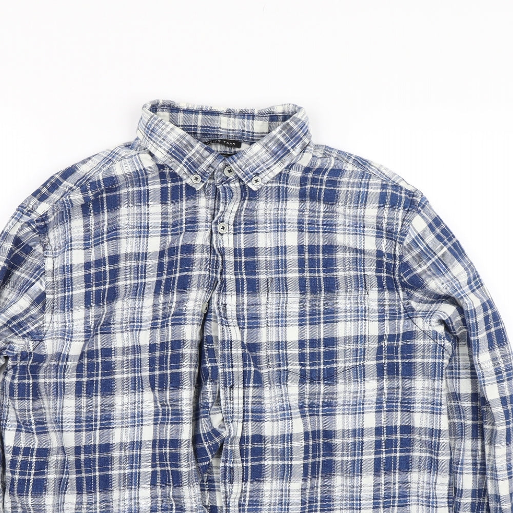 F&F Mens Blue Check   Button-Up Size M