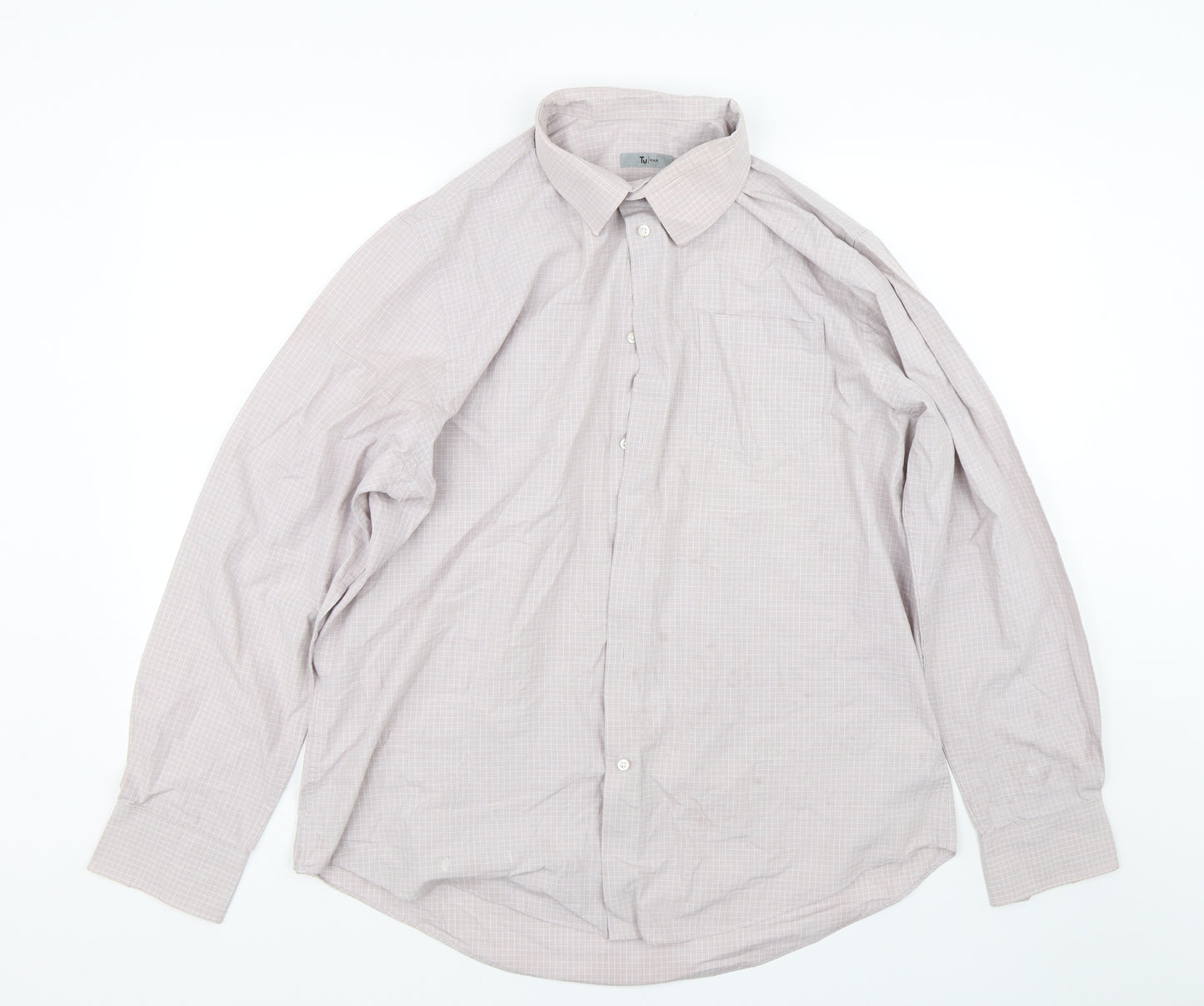 TU Mens Purple Check   Dress Shirt Size 17