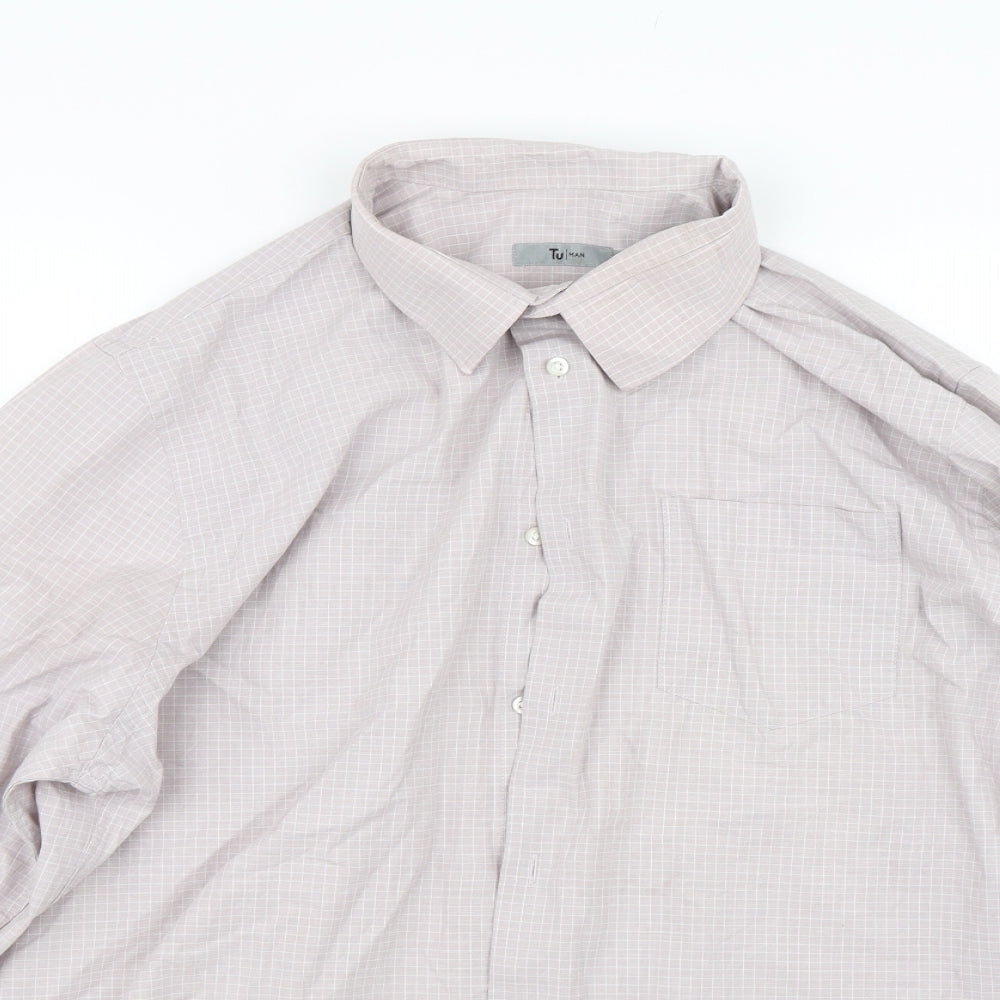 TU Mens Purple Check   Dress Shirt Size 17