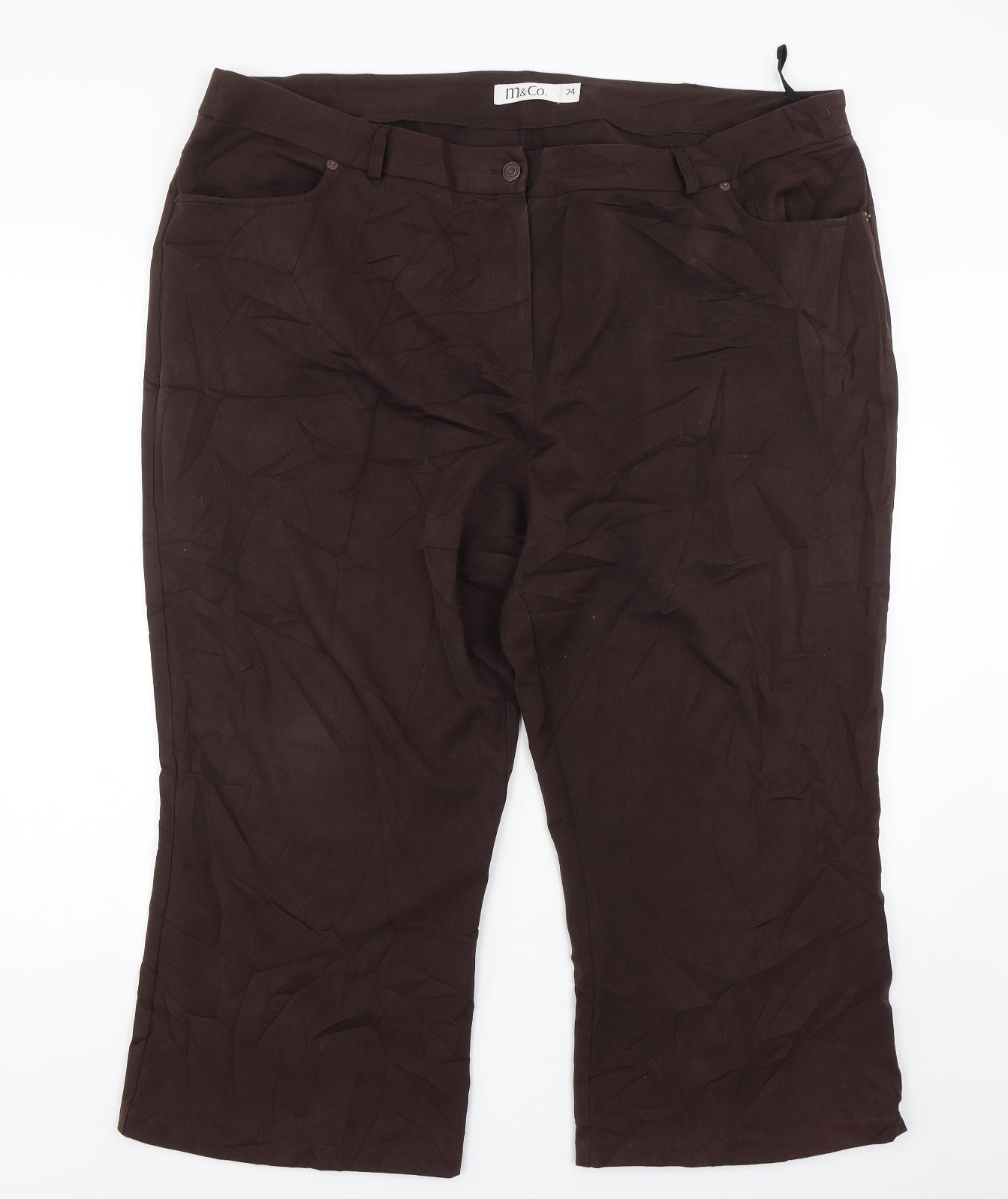 M&Co Womens Brown   Cropped Trousers Size 24 L21 in