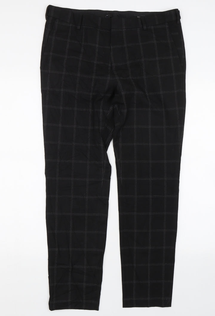 H&M Womens Black Check  Trousers  Size 32 L28 in