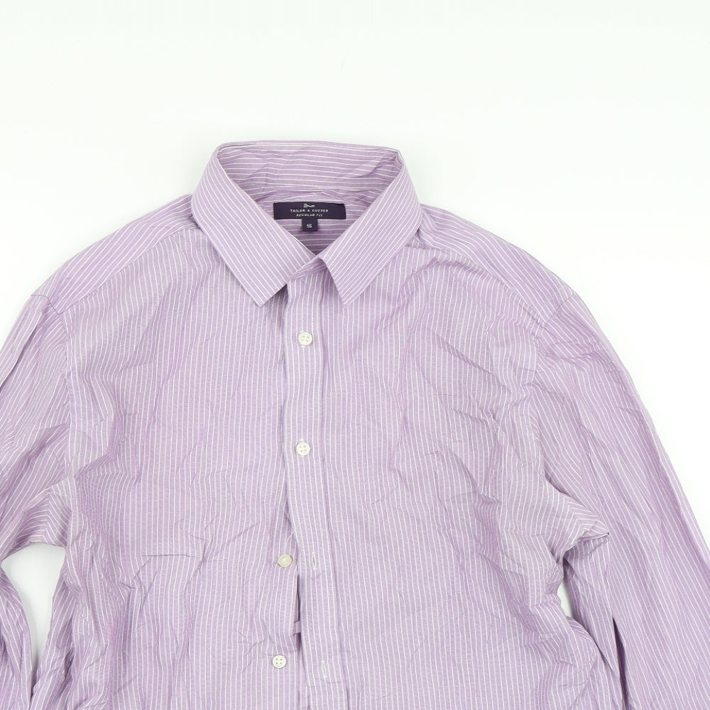 Tailor & cutter Mens Purple Striped   Dress Shirt Size 16